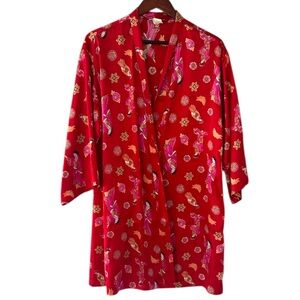 Cruz Kimono Robe Top Womans Medium Japanese Women Floral Red 3/4 Sleeve No Belt